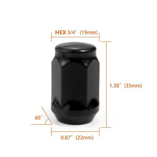 Image of 24 Pcs M14x1.5 Thread Bulge Acorn 1.38 inch Long Lug Nuts Black 3 /4 inch 19mm Hex Compatible with Jeep Wagoneer, Grand Wagoneer, Ram 1500
