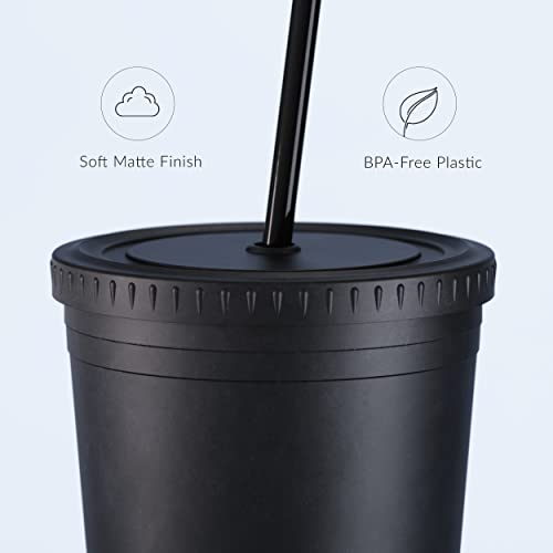Maars Acrylic Travel Tumbler With Lid And Straw | 32Oz Premium Insulated Double Wall Xl Plastic Reusable Cups - Clear/Matte Assorted, 4 Pack #TOP2