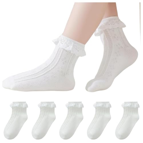 2-9Y Toddler Girls Cute White Ruffle Lace Ankle Socks Frilly Cotton School Socks Gift for Little Girls