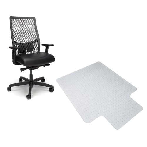 Image of Bundle of HON Ignition 2.0 ReActiv Ergonomic Office Chair with Lumbar Support, Synchro-Tilt Recline, Breathable Flex-Back Support for Office Chair, Black + Carpet Chair Mat (36 inch x 48 inch)