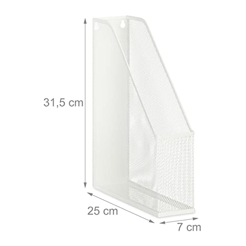 Relaxdays File Organiser, Standing, Mesh Design, Office & Home, H x W x D: 31.5 x 7 x 25 cm, Metal, White - Image 4