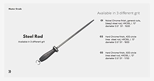 Master Grade St-1700 Premium 12-Inch Chef Knife Sharpener Sharpening Honing Steel With Hrc 65 Steel Chrome #TOP4