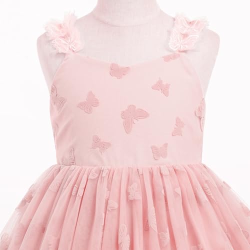 AWIBMK Kids Toddler Girls Butterfly Tulle Tutu Dress Spaghetti Strap V-Neck Birthday Flower Girl Wedding Party Dresses3