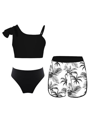 3Pcs Girls Rash Guard Swimsuit Tank Tops with Shorts Swim Bottoms Tropical Print Bathing Suit
