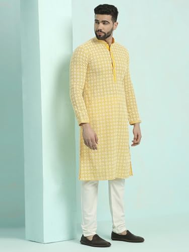 Image of Rajubhai Hargovindas Men's Chikankari Embroidered Cotton Kurta (Ches)