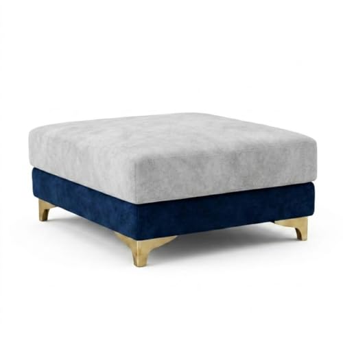 Image of Juliet Rich 4 Seater L Shape Sofa Set with Movable Ottomans | Flexible Layout | Velvet Suede Fabric | Golden Aesthetic Legs | Dual Tone Modern Sofa for Living Room (Dark Blue-Light Grey)