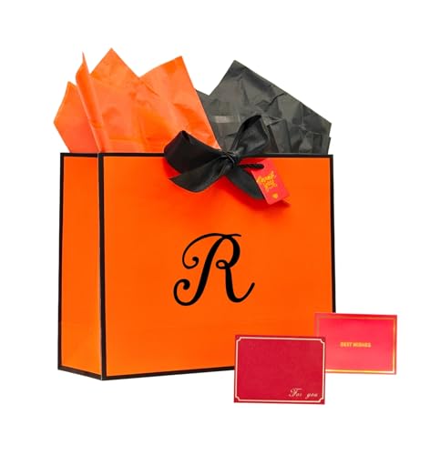 Sac en papier personnalisé noir orange avec ruban idéal pour un anniversaire chic