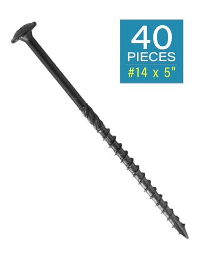 IMSCREWS Tornillos para Madera #14 x 5 pulgadas con recubrimiento Epoxi negro, acero al carbono, cabeza grande con arandela, con punta y rosca parcial, 40 piezas miniatura 2