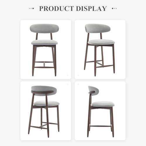 COLAMY Bar Stools Set of 2, Counter Height Bar Stools, Upholstered Counter Stools with Wood Legs for Kitchen Island Dining Room Bar, Light Grey by COLAMY - Image 4