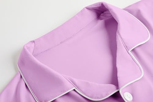 Umeyda Girls Modal Button Down Pajamas Set, 2Pj Nightwear Sleepwear for Teen Kid 2 Pcs Loungewear, Light Purple, 11-12Y = 1602
