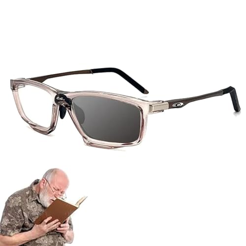 Sports Outdoor Aluminum Magnesium Ultra-Light Color-Changing Multi-focal Reading Glasses, Anti Blue Light Glasses (Brown,2.5 x)