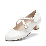 DREAM PAIRS Mädchen Kleiderschuhe Mary Jane High Heel Runde Zehen Riemchen Pumps Blumen Hochzeitsfeier Prinzessinnen Ballerinas für kleine/große Kinder,Size 33.5,Weiss,KKUMFA2510