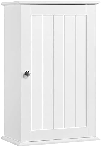 costoffs Bathroom Wall Mounted Cabinet Wooden Single Door Storage Cupboard, 3 Tiers Adjustable, White, 35 x 21 x 55 cm