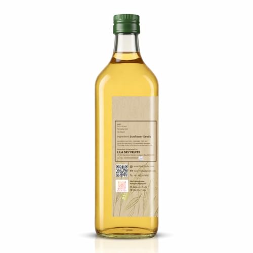 Image of LILA DRY FRUITS Sunflower Oil for Cooking 500 ML | Pure & Unrefined Cold Pressed Surajmukhi ka Tel | Hexane Free, Kolhu /Chekku, Refined Edible Oil for Frying, Daily Use Kitchen Oil Chemical Free