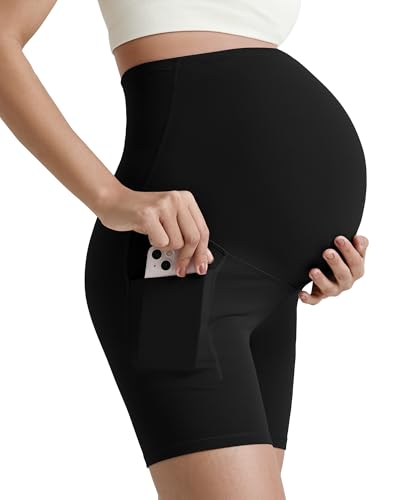 Angelhood High Waisted Maternity Ribbed Over The Belly Leggings For Women, Seamless Workout Leggings Yoga Athletic Pants, Ink Black, Small - View #13