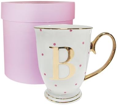 Bombay Duck Alphabet Spotty Metallic Mug Letter R Gold with Aqua Spots, Bone China, White, 1 Count (Pack of 1)