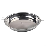 Desiumite Sartén redonda de acero inoxidable con asa para horno, parrilla, placa de metal plateado para hornear, asar, acampar o servir en cocina y jardín (32 cm)