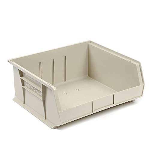 Image of Akro-Mils 30250 AkroBins Plastic Storage Bins, Space-Saving Stackable Bins for Garage, Pantry, Craft Organization, 15 inch x 16 inch x 7 inch, Stone, 6-Pack