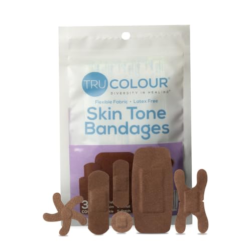 Tru-Colour Skin Tone Bandages Assorted Shapes, Flexible, Waterproof, 30 ct