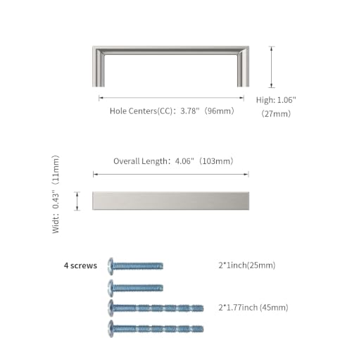 Image of 20 Pack 3.75 Inch Brushed Nickel Cabinet Pulls, Kitchen Hardware | Solid Zinc Alloy, Screws Included, Durability, Modern, Comfortable to Grip, Kitchen Cabinet Pulls for Drawers Dressers