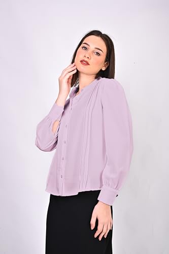 Image of Women's Regular Fit Solid Pleated Cotton Blend Shirts
