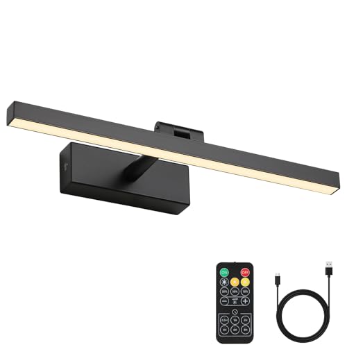 Image of Joosenhouse Wireless Picture Light Battery Operated Gallery Light with Remote Control Rechargeable Wall Lights Black 15.35 inch Dimmable and Timed Off Wall Sconce Light