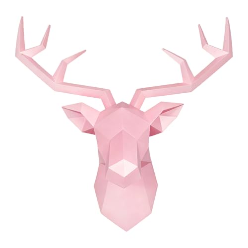 XYQXYQ Pink Deer Head Wall Sculpture,Modern Art Wall Hanging,3D Wall