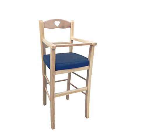 Ok Affarefatto Maddaloni Sitzgruppe für Hochstuhl Bimbo aus Naturholz mit Sitzfläche aus Kunstleder, Blau, neu montiert Cover