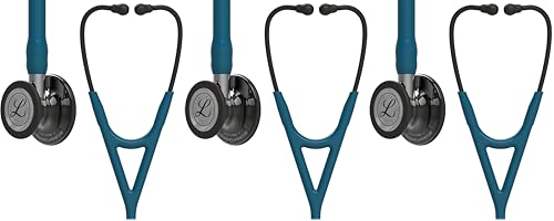 Image of 3M Littmann Cardiology IV Diagnostic Stethoscope,6234,More Than 2X as Loud,Weighs Less,Stainless Steel High Polish Smoke-Finish Chestpiece,27 inch Caribbean Blue Tube,Mirror Stem,Smoke Headset (Pack of 3)