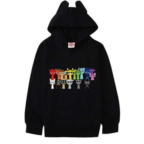 Sxtyg Kids Sprunki Character Cat Ear Hoodie Boys Figure Printed Sweatshirt for Fans Gift Merch