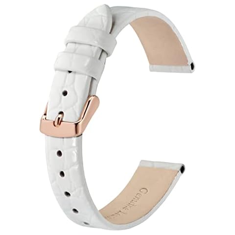 BISONSTRAP Correas de Cuero para Reloj, Correas de Repuesto Suaves con Hebilla Pulida, 8mm, Blanco con Hebilla de Oro Rosa Cover