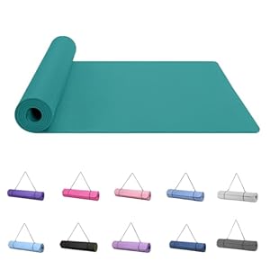 Good Nite Yoga Mat Exercise Mats Workout Pilates Fitness Mat for Women Men Non-Slip Thick 6mm High Density Gymnastics Mats with Carry Strap Tpe 183 x 61 x 0.6cm