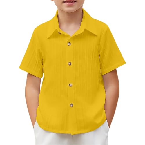 Chicos Casual Manga Corta Botón Abajo Camisa Moda Textura Verano Playas Camisa 5 14 Años, amarillo, 5-6 años