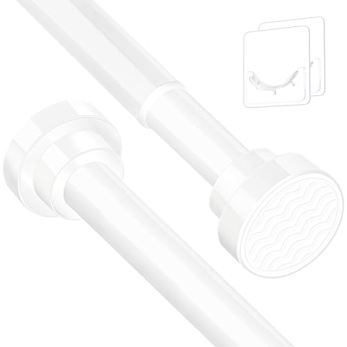 Stainless Steel Extendable Shower Curtain Rod Tension Pole (132cm-195cm) White, including 2 Holders,Net Voile Curtains Rail,Adjustable Telescopic Rods Extendable for Kitchen Cupboard Bathroom Window