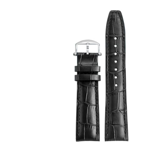 POYNMRE Correa de reloj cuero genuino for hombre, con extremo curvo, 20 mm, 21 y 22, compatible IWC Portugieser Porotfino PILOT'S, correa piel vaca hebilla metal(P03 black-steel pin,20mm)