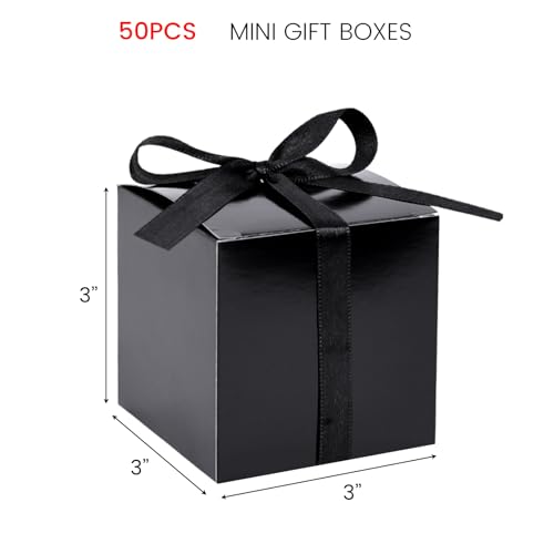 VGOODALL 50PCS Gift Boxes, 3 Inches Black Kraft Paper Favor Boxes with Black Ribbon for Wedding Bridal Shower Birthday Party - Image 3