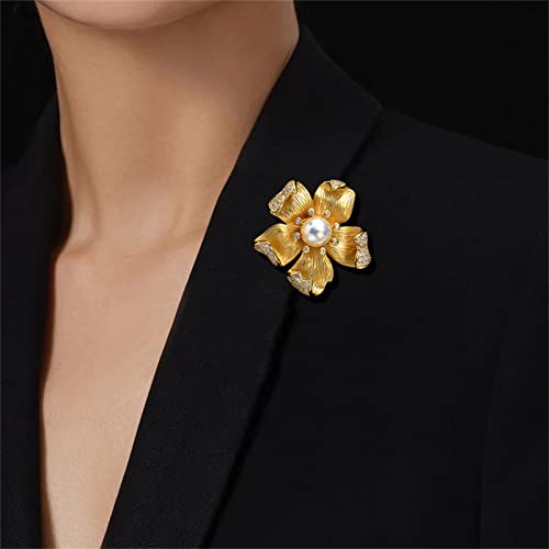 Inghome Vintage Golden Flower Natural Freshwater Pearl Brooch Luxury Coat Suit Senior Accessories Girlfriend Elegant Gift Jewelry #TOP4