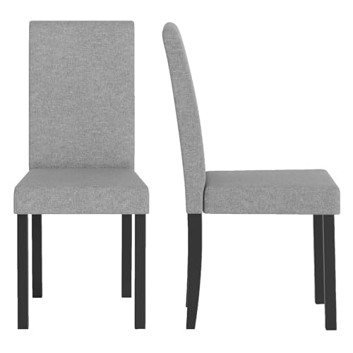 Image of COSTWAY Fabric Armless Dining Chairs Set of 2, Upholstered Kitchen Side Chair w /Rubber Wood Legs, Padded Seat & High Backrest, Mid-Century Modern Accent Chairs for Living Room Restaurant (Light Gray)