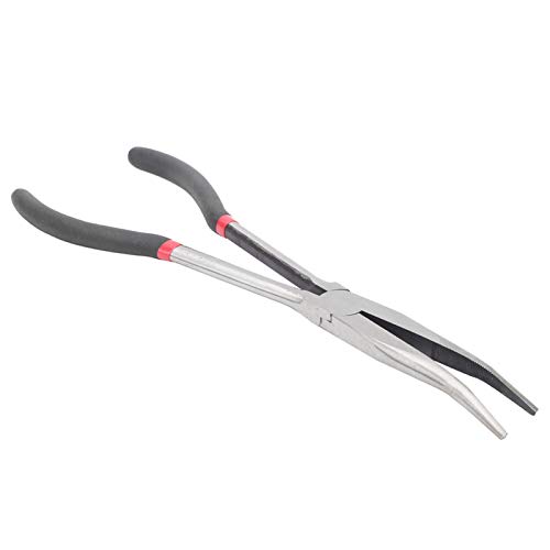 Alicates de punta de aguja extralargos, alicates de mango extendido de 11 pulgadas y 280 mm, alicates de punta curvada de 25 grados, herramienta de mano con abrazadera de extensión de codo