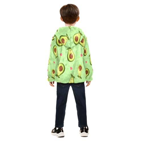 Avocado Pattern with Pink Hearts Toddler Fleece Jacket Girl Boys Hooded Fleece Jacket Coat Warm Outwear Zip-up 3-10T4