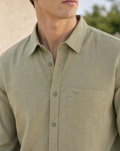 Image of Nobero Breezy Premium Linen Cotton Shirt for Men | Stylish Casual Shirts for Men | Semi Cut Collar | Box Pleat | Curved Hem | Regular Fit | Full Sleeve | S-XXXL
