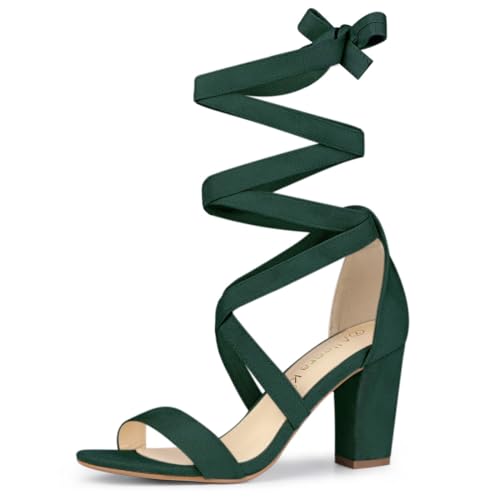 Allegra K Allegra K Women's Crisscross Lace Up Mid Block Heels Green Sandals - 9 m US