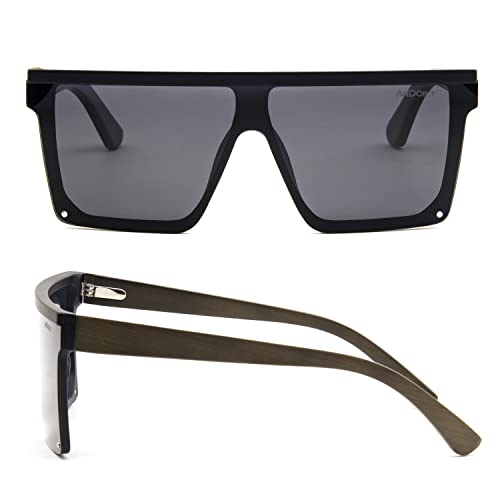 ANDOILT Wood Sunglasses for Men Women Oversized Polarized UV Protection Wooden Bamboo Fashion Flat Top Big Frame Sun Glasses3