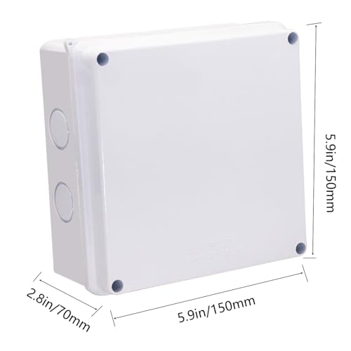 Image of Junction Box,2 PCS Reserved Holes Electrical Boxes Waterproof IP65 ABS Plastic Electrical Power Cord Enclosure Project Box White 5.9 x 5.9 x 2.8 inch(150x150x70mm)