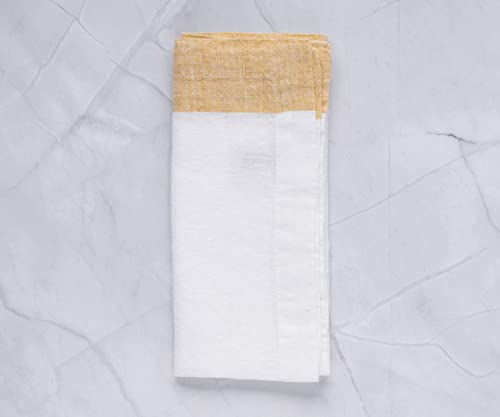 Linen Cloth Napkins 18 X 18, 100% Pure Linen Yellow Linen Napkins, Cloth Dinner Napkins Set Of 4, Wedding Cloth Napkins, Machine Washable, Farmhouse Dinner Napkins Handcrafted Mustard Border #TOP6
