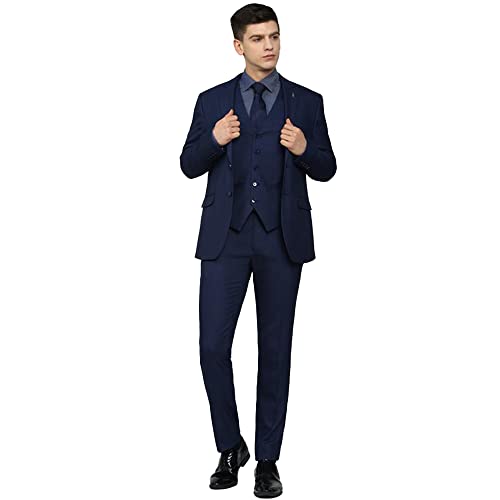 Image of Van Heusen Men's Polyester Blend Three Piece Suit-Dress Set (VHSUCSLBI95039 Navy 36)