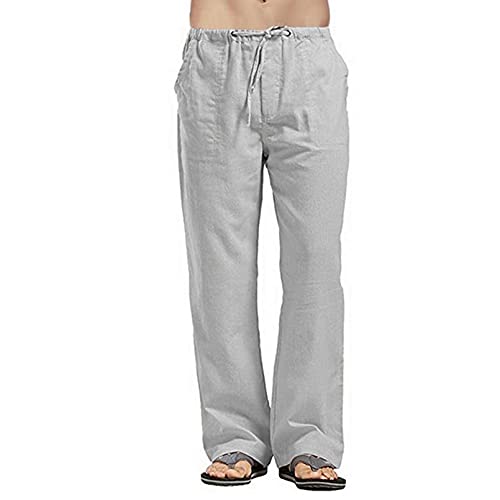 Men's Cotton Linen Wide Leg Trousers Yoga Pants Casual Simple Solid Plus Size Sweatpants Lightweight Breathable Pant