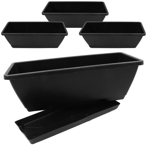 Abaodam Set da 4 Fioriere Rettangolari Grigio Scuro con Vassoi, Vasi da Balcone per Orto e Fiori, Cassette per Piante da Interno ed Esterno, Ideali per Giardinaggio Domestico e Balconi