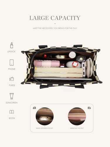 Image of hibear Checkered Hobo Bag for Women City Tote Handbag Trendy Slouchy Crossbody Bag Canvas Vintage Shoulder Bag 2026 New
