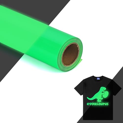 HTVVETUR Glow in The Dark HTV Heat Transfer Vinyl Roll 12 Inch by 20 Feet Iron on DIY for T-Shirt PU Stretch Elastic HTV Vinyl (Dark in Glow Green 20FT)